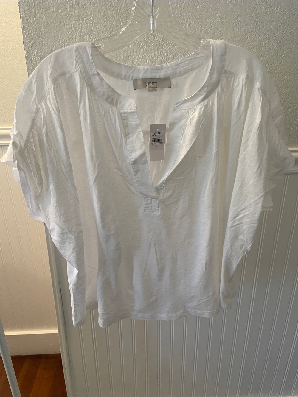 NWT LOFT White Split-Neck Mixed Media Lightweight Tunic Top